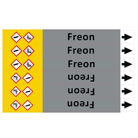 Značení potrubí ISO 20560, freon